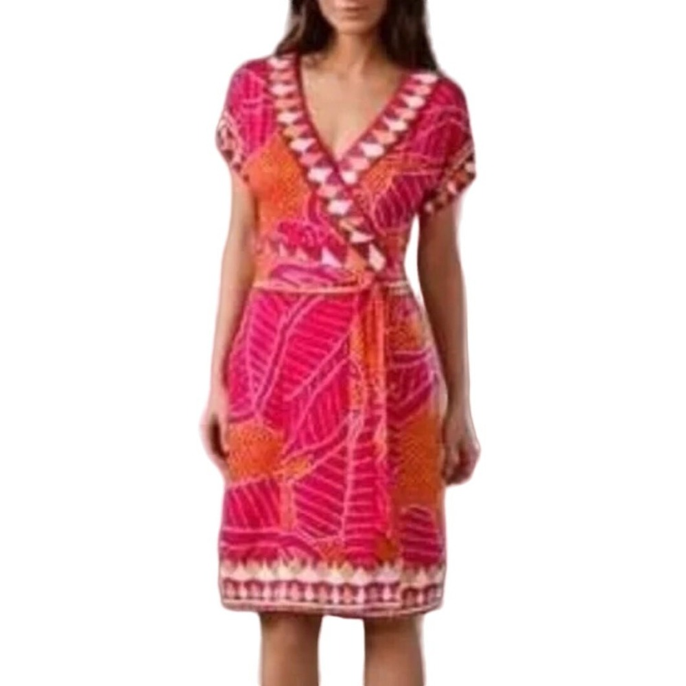 Diane von Furstenberg Silk Wrap‎ Dress Women 2 Pink Orange Tribal Print Resort